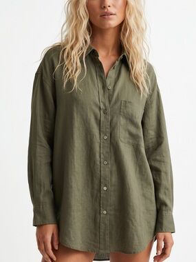H&M | Oversized 100% Linen Shirt Sz S